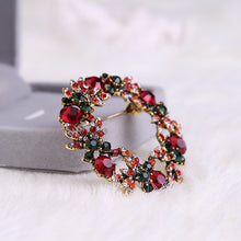 Load image into Gallery viewer, Fashion Bright Plated Gold Christmas Wreath Brooch with Colorful Cubic Zirconia