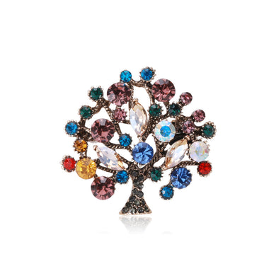 Fashion and Elegant Plated Gold Tree Brooch with Colorful Cubic Zirconia