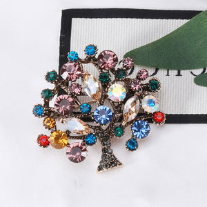 Fashion and Elegant Plated Gold Tree Brooch with Colorful Cubic Zirconia