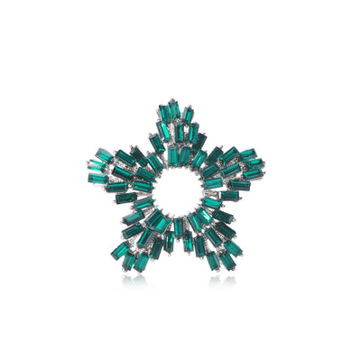 Fashion Bright Hollow Star Brooch with Green Cubic Zirconia