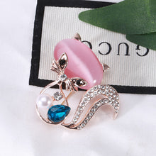Load image into Gallery viewer, Simple and Fashion Plated Gold Fox Pink Imitation Opal Brooch with Cubic Zirconia