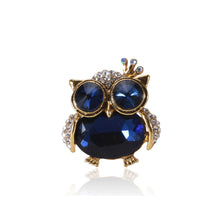 Load image into Gallery viewer, Simple and Cute Plated Gold Owl Brooch with Blue Cubic Zirconia