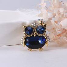 Load image into Gallery viewer, Simple and Cute Plated Gold Owl Brooch with Blue Cubic Zirconia