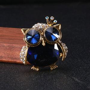 Simple and Cute Plated Gold Owl Brooch with Blue Cubic Zirconia