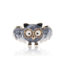 Load image into Gallery viewer, Simple and Cute Plated Gold Enamel Grey Owl Brooch with Champagne Cubic Zirconia