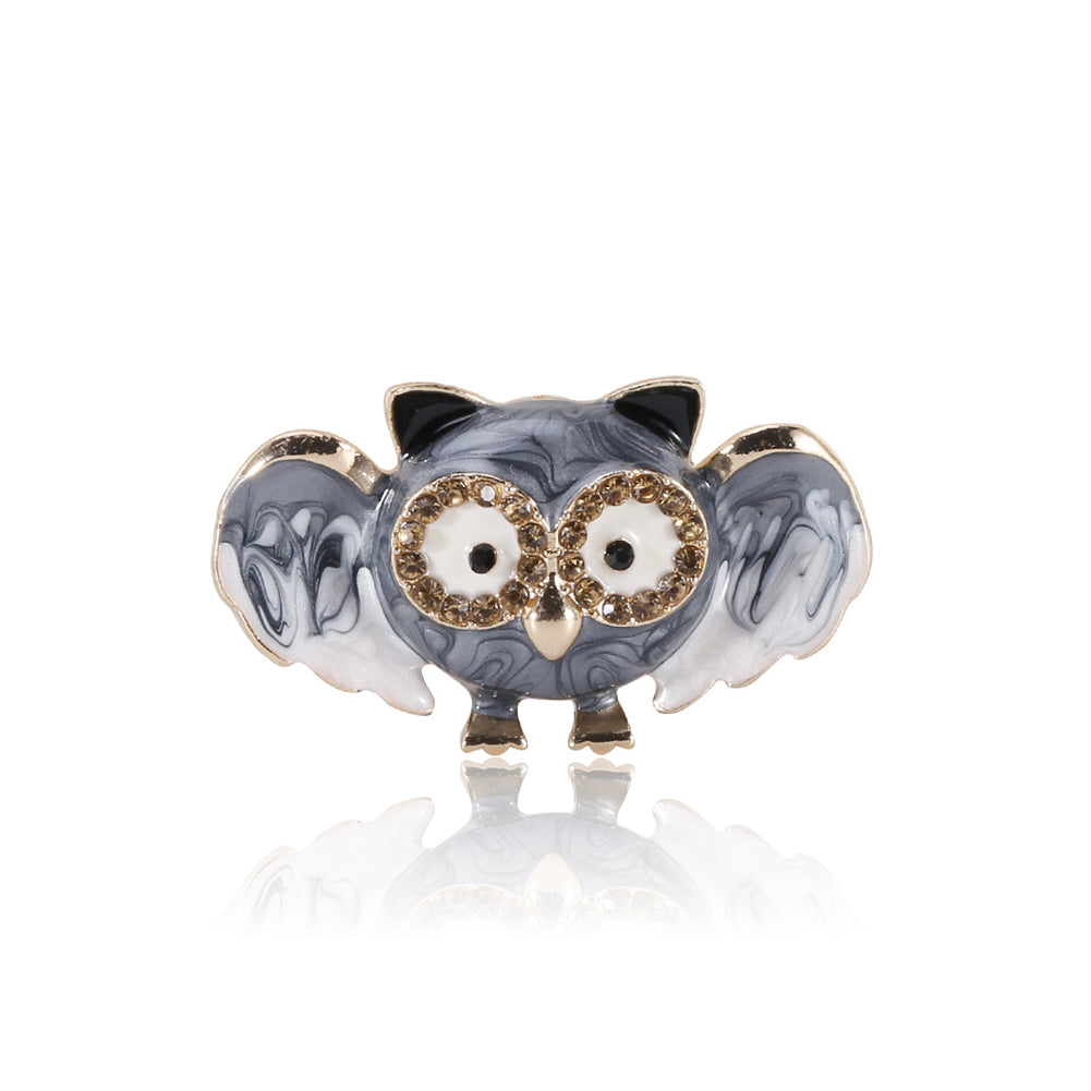 Simple and Cute Plated Gold Enamel Grey Owl Brooch with Champagne Cubic Zirconia