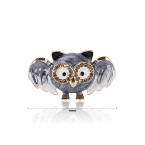 Simple and Cute Plated Gold Enamel Grey Owl Brooch with Champagne Cubic Zirconia