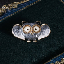 Load image into Gallery viewer, Simple and Cute Plated Gold Enamel Grey Owl Brooch with Champagne Cubic Zirconia