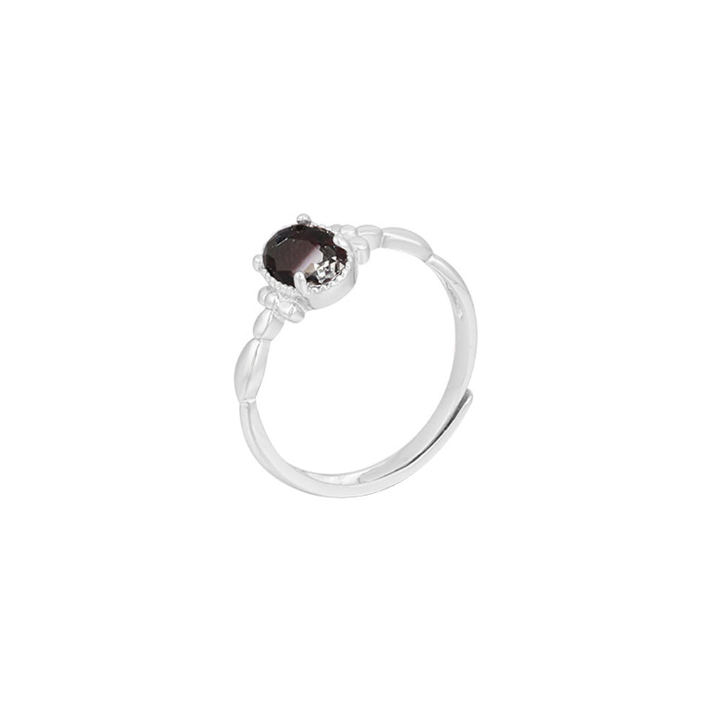 925 Sterling Silver Simple Temperament Geometric Oval Black Cubic Zirconia Adjustable Ring