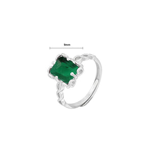 925 Sterling Silver Fashion Simple Geometric Square Green Cubic Zirconia Adjustable Ring