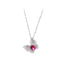 Load image into Gallery viewer, 925 Sterling Silver Fashion and Elegant Butterfly Rose Red Cubic Zirconia Pendant with Necklace