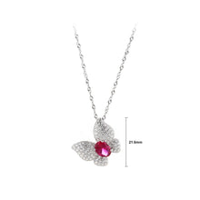 Load image into Gallery viewer, 925 Sterling Silver Fashion and Elegant Butterfly Rose Red Cubic Zirconia Pendant with Necklace
