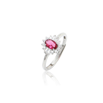 925 Sterling Silver Fashion Elegant Flower Geometric Adjustable Ring with Rose Red Cubic Zirconia
