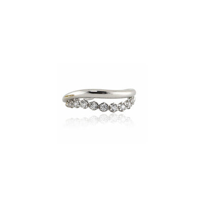 925 Sterling Silver Simple Temperament Ripple Geometric Adjustable Ring with Cubic Zirconia