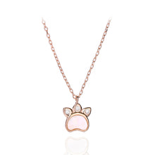 Load image into Gallery viewer, 925 Sterling Silver Plated Rose Gold Simple Cute Dog Paw Pendant with Cubic Zirconia and Necklace