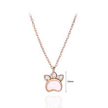 Load image into Gallery viewer, 925 Sterling Silver Plated Rose Gold Simple Cute Dog Paw Pendant with Cubic Zirconia and Necklace