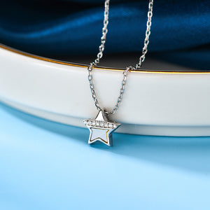 925 Sterling Silver Fashion Simple Star Pendant with Cubic Zirconia and Necklace