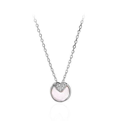 925 Sterling Silver  Fashion Simple Heart-shaped Geometric Round Pendant with Cubic Zirconia and Necklace