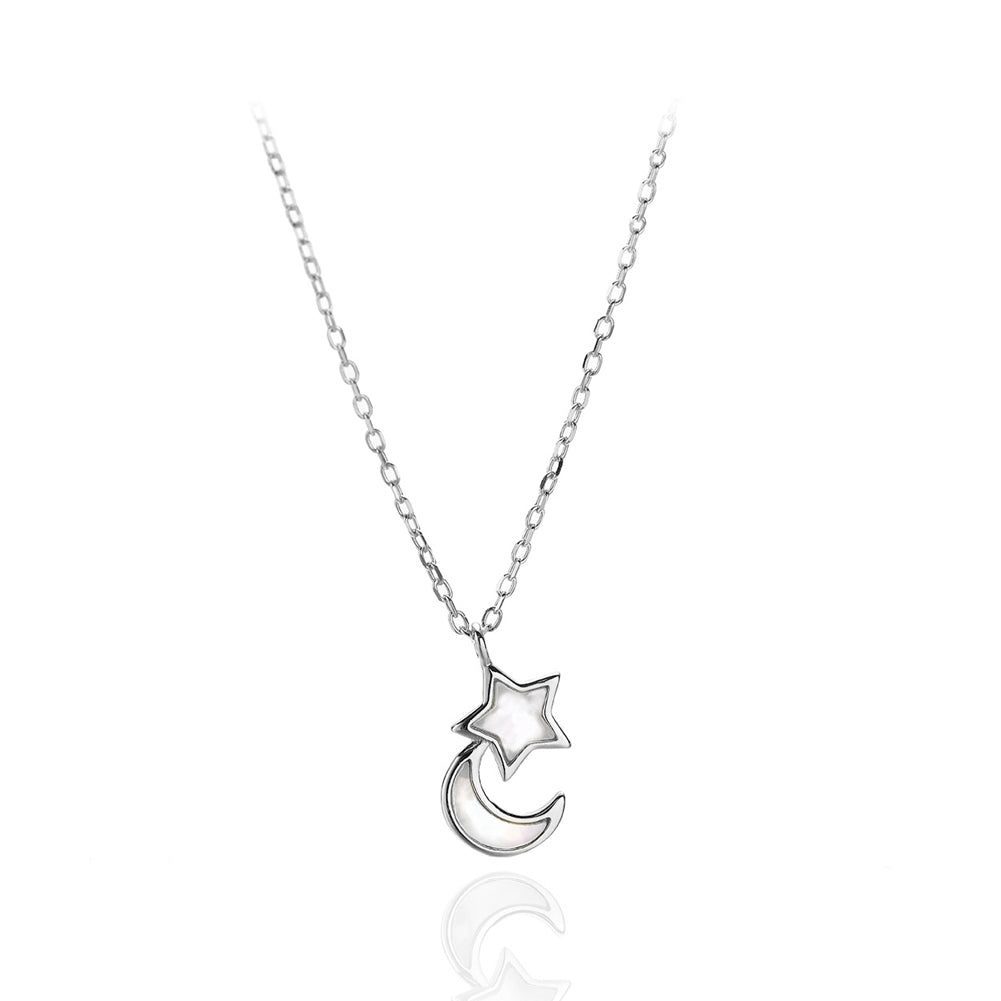 925 Sterling Silver Fashion Simple Moon Star Shell Pendant with Necklace