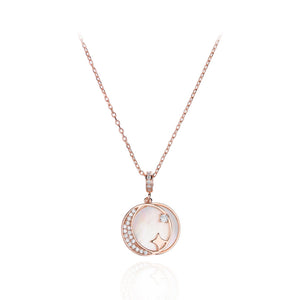 925 Sterling Silver Plated Rose Gold Fashion Simple Star Moon Pendant with Cubic Zirconia and Necklace