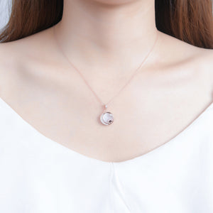 925 Sterling Silver Plated Rose Gold Fashion Simple Star Moon Pendant with Cubic Zirconia and Necklace