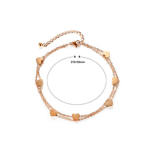 Fashion and Simple Plated Rose Gold Heart-shaped 316L Stainless Steel Double Layer Anklet