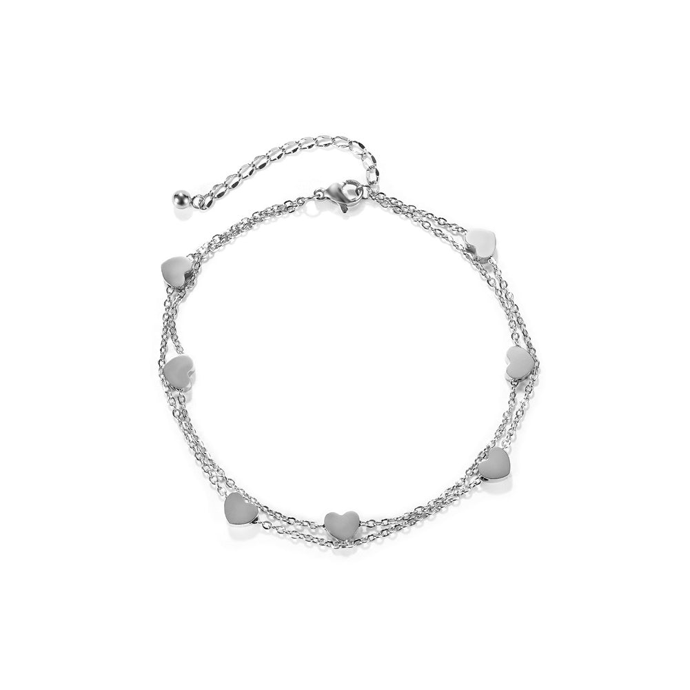 Fashion and Simple Heart-shaped 316L Stainless Steel Double Layer Anklet