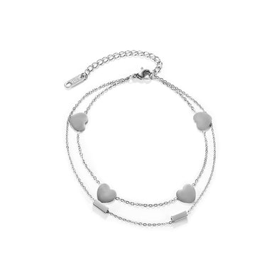 Fashion and Romantic Heart-shaped 316L Stainless Steel Double Layer Anklet