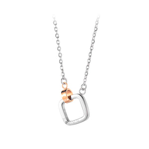 Fashion and Simple Love Geometric Square Rose Gold Circle 316L Stainless Steel Pendant with Cubic Zirconia and Necklace
