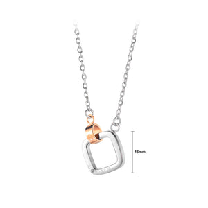 Fashion and Simple Love Geometric Square Rose Gold Circle 316L Stainless Steel Pendant with Cubic Zirconia and Necklace
