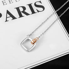 Load image into Gallery viewer, Fashion and Simple Love Geometric Square Rose Gold Circle 316L Stainless Steel Pendant with Cubic Zirconia and Necklace