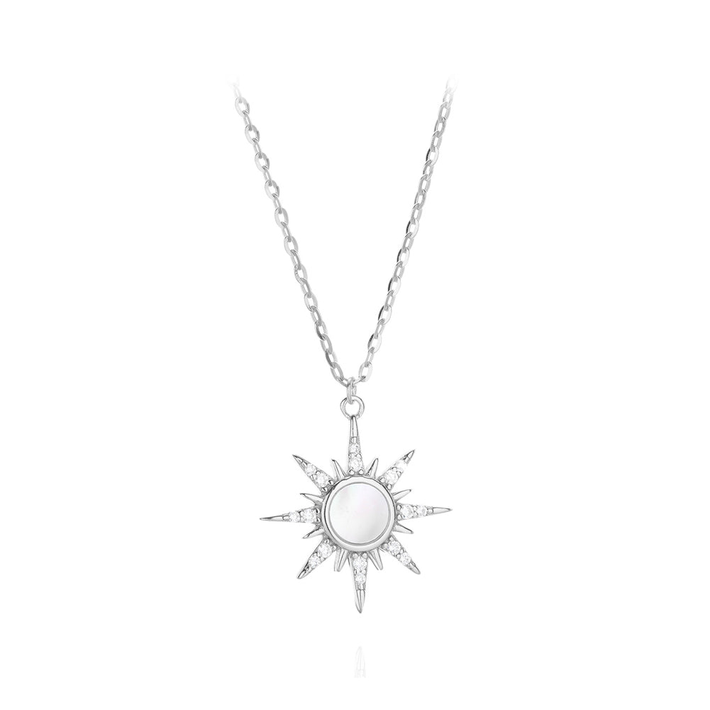 925 Sterling Silver Fashion Temperament Sun Pendant with Cubic Zirconia and Necklace