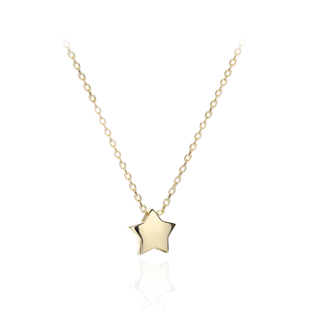 925 Sterling Silver Plated Gold Simple Fashion Star Pendant with Necklace