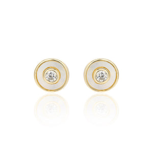 925 Sterling Silver Plated Gold Simple Fashion Geometric Round Stud Earrings with Cubic Zirconia