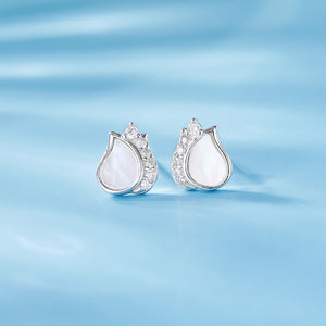 925 Sterling Silver Fashion and Elegant Tulip Stud Earrings with Cubic Zirconia