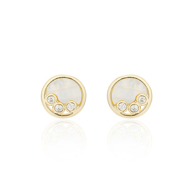 925 Sterling Silver Plated Gold Simple Cute Dog Paw Geometric Round Stud Earrings with Cubic Zirconia