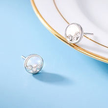 Load image into Gallery viewer, 925 Sterling Silver Simple Cute Dog Paw Geometric Round Stud Earrings with Cubic Zirconia