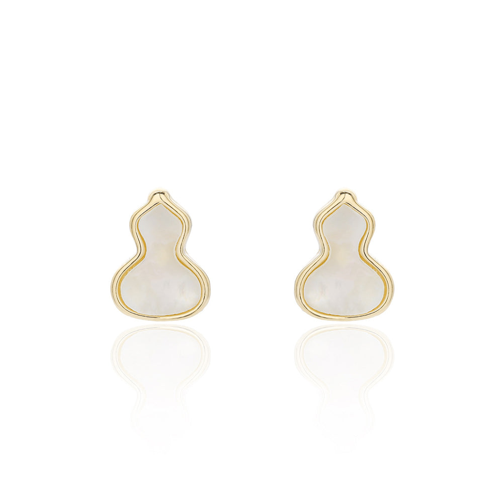 925 Sterling Silver Plated Gold Fashion Simple Gourd Shell Stud Earrings