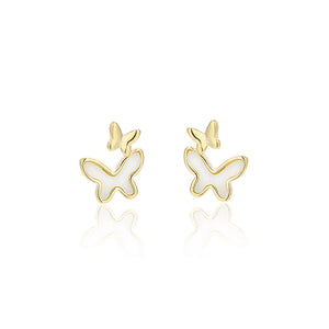 925 Sterling Silver Plated Gold Simple Fashion Butterfly Shell Stud Earrings