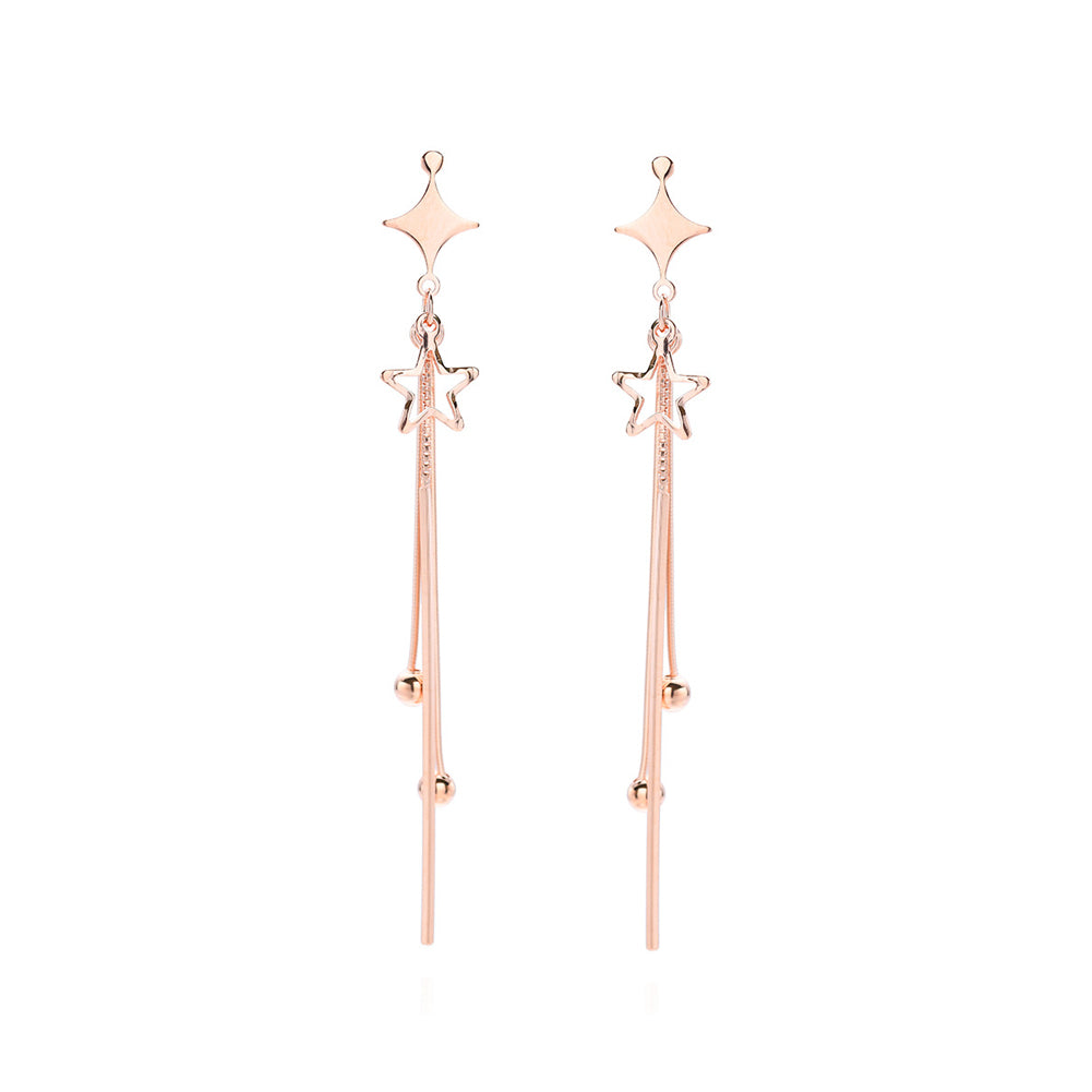 925 Sterling Silver Plated Rose Gold Simple Fashion Star Tassel Earrings