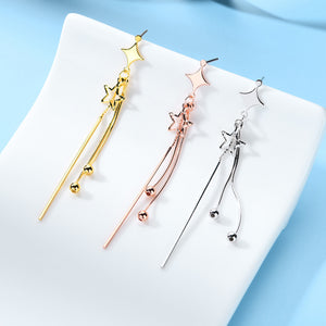 925 Sterling Silver Plated Rose Gold Simple Fashion Star Tassel Earrings