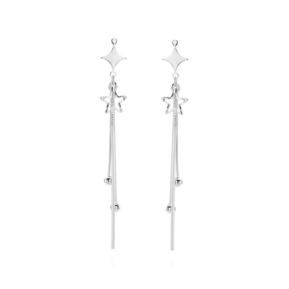 925 Sterling Silver Simple Fashion Star Tassel Earrings