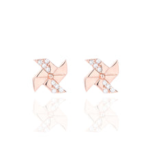 Load image into Gallery viewer, 925 Sterling Silver Plated Rose Gold Simple Fashion Windmill Stud Earrings with Cubic Zirconia