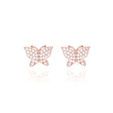 Load image into Gallery viewer, 925 Sterling Silver Plated Rose Gold Fashion Simple Butterfly Stud Earrings with Cubic Zirconia