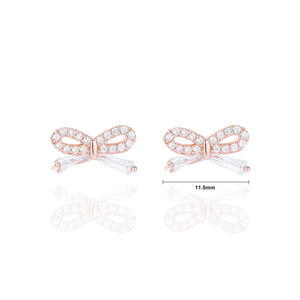 925 Sterling Silver Plated Rose Gold Simple Fashion Bow Stud Stud Earrings with Cubic Zirconia
