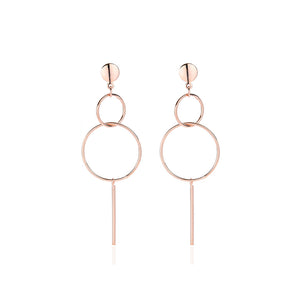 925 Sterling Silver Plated Rose Gold Fashion Simple Geometric Circle Tassel Earrings