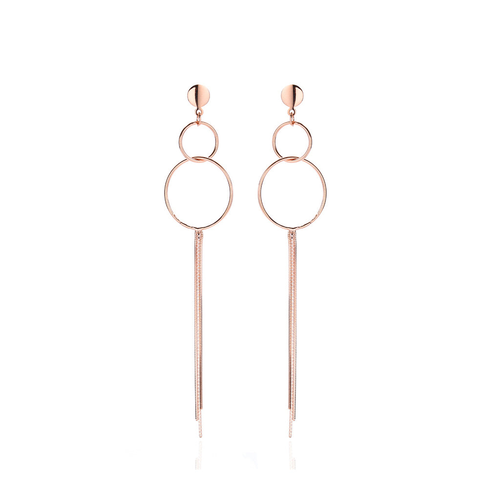 925 Sterling Silver Plated Rose Gold Simple Temperament Geometric Circle Tassel Earrings