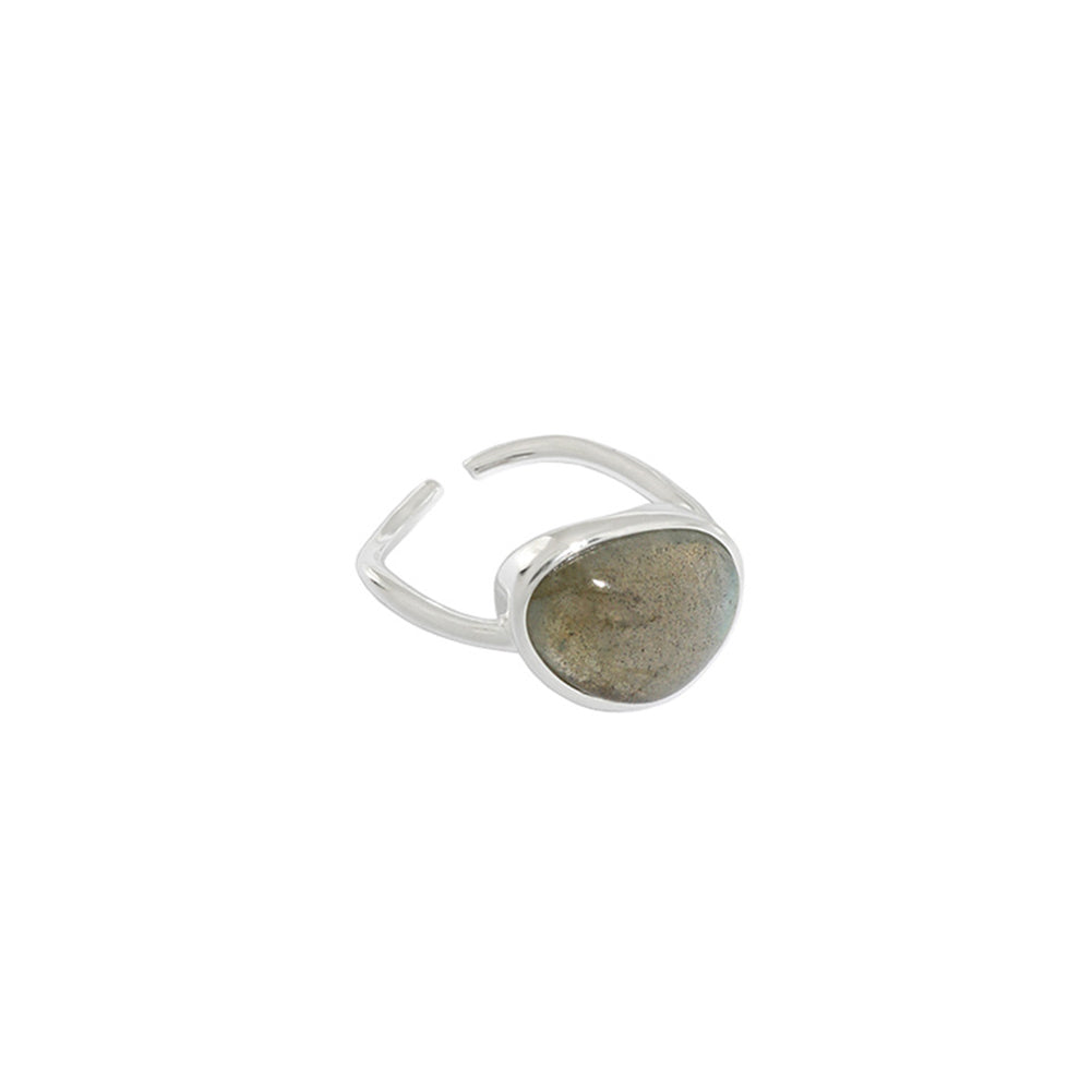 925 Sterling Silver Fashion Simple Geometric Imitation Moonstone Adjustable Opening Ring