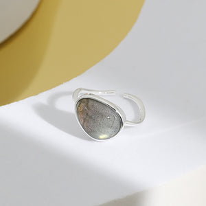925 Sterling Silver Fashion Simple Geometric Imitation Moonstone Adjustable Opening Ring