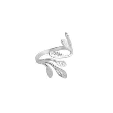 925 Sterling Silver Fashion Simple Olive Branch Leaf Adjustable Open Ring